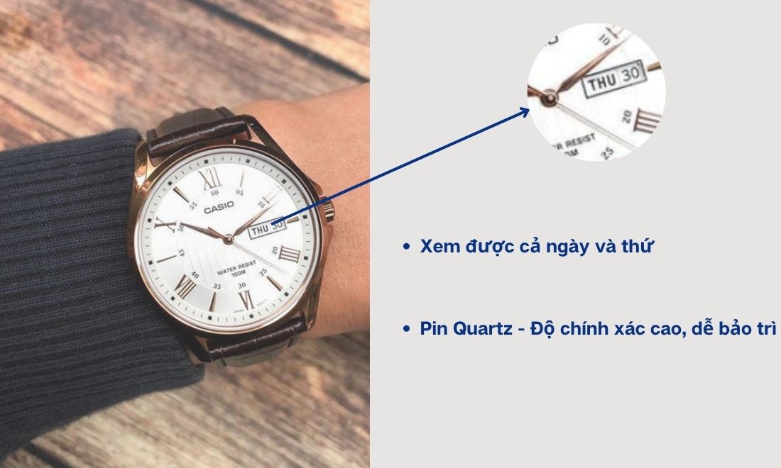 Đồng hồ Casio Nam MTP-1384L-7AVDF Chính Hãng, Phong Cách 16 Ngoài chức năng xem giờ, MTP-1384L-7AVDF còn hiển thị ngày và thứ