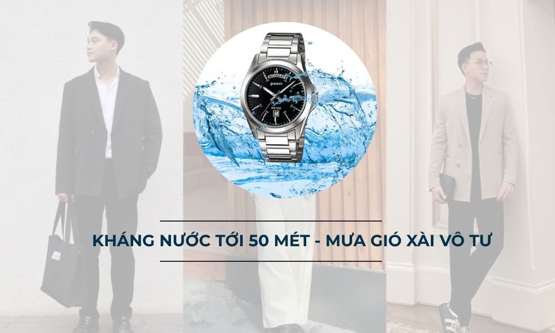 Casio MTP-1370D-1A2VDF kháng nước tốt, đi mưa hay rửa tay dưới vòi nước khi đeo cũng không lo bị hỏng hóc