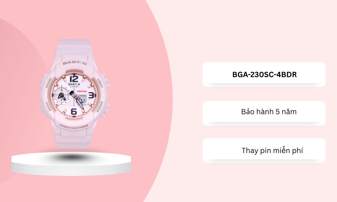 Đồng Hồ Casio Baby-G BGA-230SC-4BDR Hồng Nữ Tính, Siêu Bền 8 bga 230sc 4bdr 4