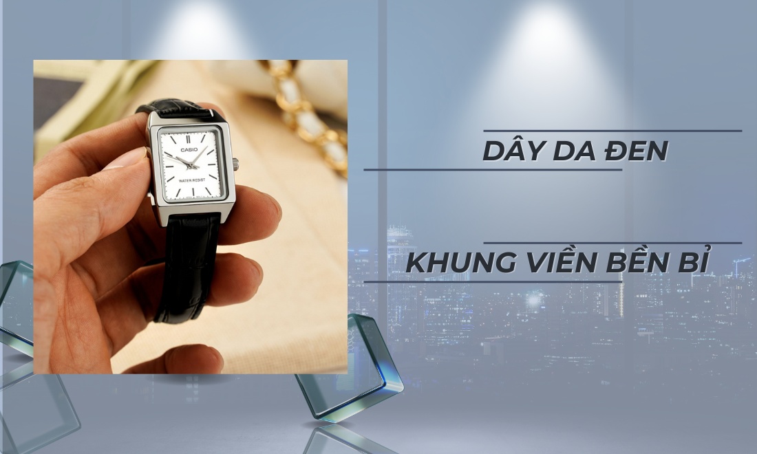 dây da màu đen và khung viền thép