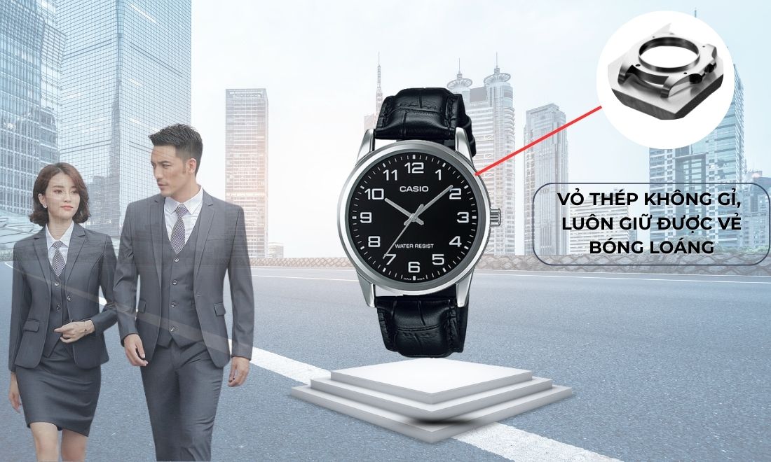 Đồng hồ Nam Casio MTP-V001L-1BUDF Dây Da, Cam Kết Chính Hãng 11 Stainless Steel của đồng hồ Casio MTP-V001L-1BUDF được làm từ vỏ thép không gỉ, bền bỉ, luôn giữ được vẻ ngoài bóng loáng