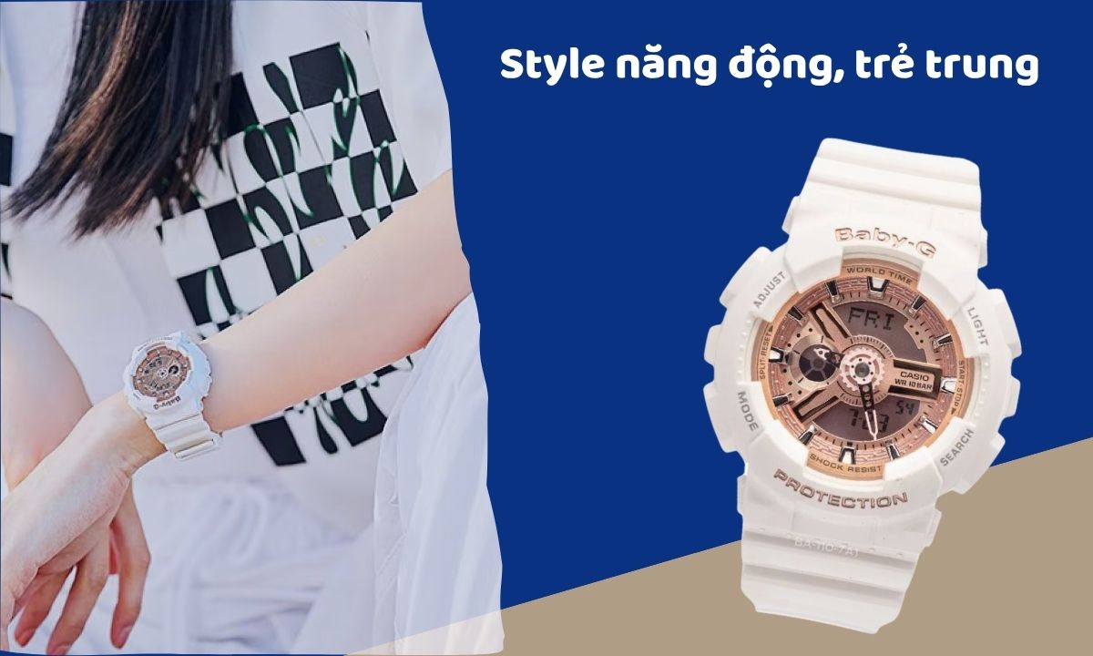 Đồng hồ Baby-G BA-110-7A1DR toát lên phong cách năng động, trẻ trung, phù hợp với team mê thể thao, cá tính