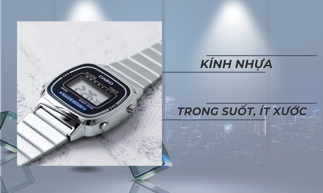 Casio LA670WA-1D Kiểu Dáng Vintage Nhỏ Gọn, Chính Hãng 13 kính nhựa bền bỉ