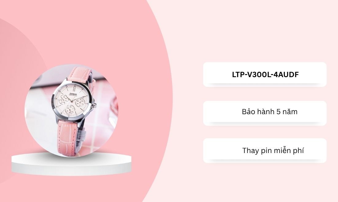 Đồng Hồ Nữ Casio LTP-V300L-4AUDF Dây Da, Chính Hãng 10 ltp v300l 4avudf 1