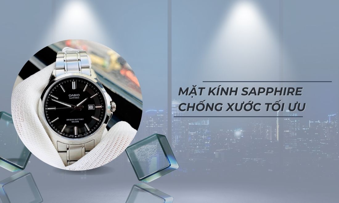 Đồng hồ nam Casio MTS-100D-1AVDF chính hãng 8 Mặt kính sapphire chống xước tối ưu