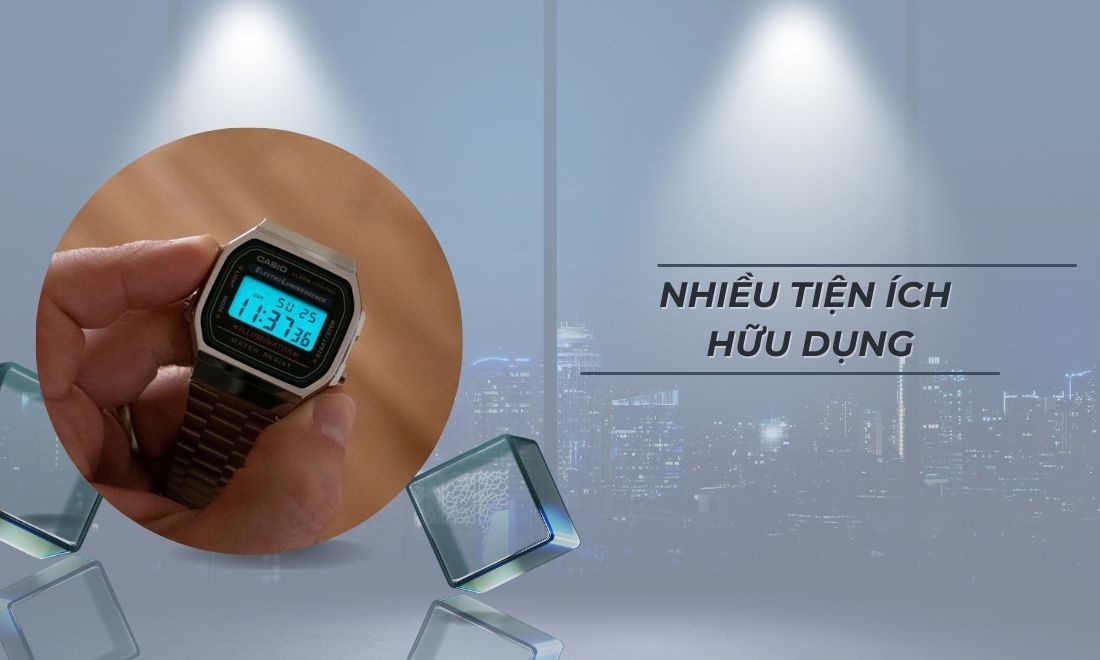 Đồng Hồ Điện Tử Unisex A168WA-1DF chính hãng 9 Nhiều tiện ích hữu dụng cho người đeo
