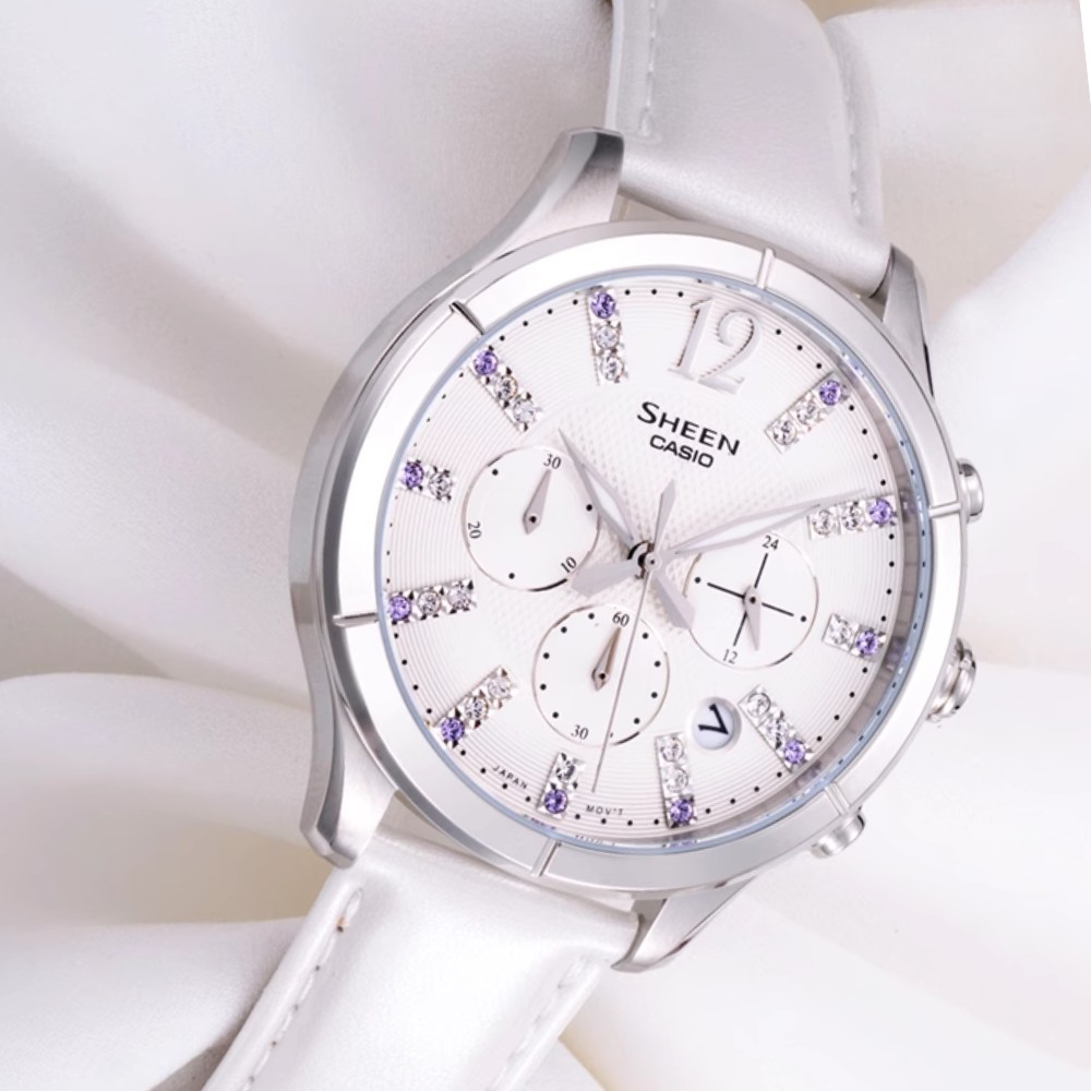 Đồng Hồ Nữ Casio SHE-5020L-7ADR Sang Trọng 2 góc trái đồng hồ SHE-5020L-7ADR