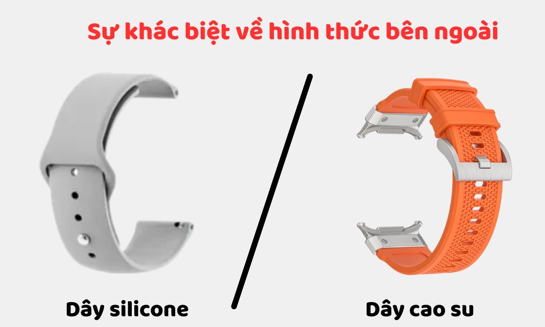Dây đồng hồ bằng silicone và cao su có nhiều điểm khác biệt về đặc điểm bên ngoài 